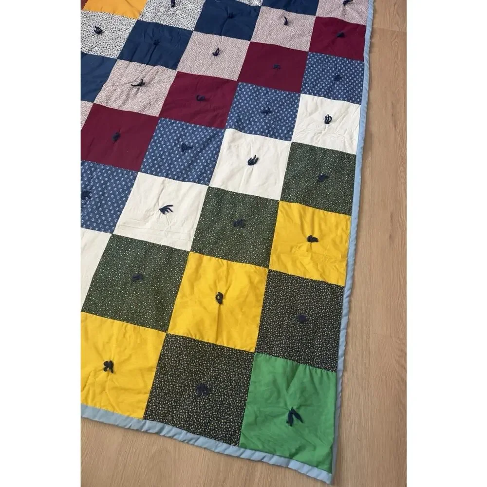 Vintage Handmade Patchwork Quilt Hand Tied Patchwork 76x61